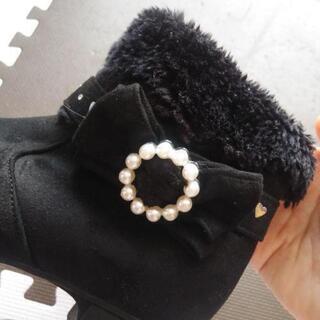 女の子ブーツ19cm　リボン付き　ブラックの画像