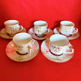 虹色　マーブル　金縁　カップ&ソーサー