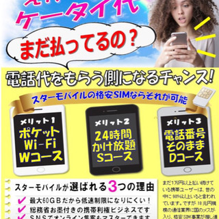大手キャリア回線で月60G使えて4860円/月 ※携帯ブラックの...