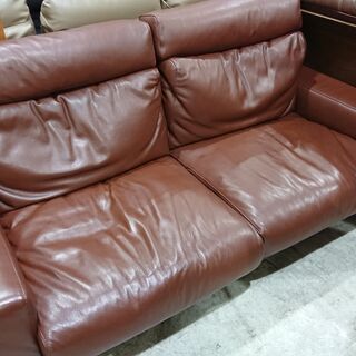 12/10販売済　無印良品｜ヘッドレスト付｜牛革ソファ｜2.5シーター