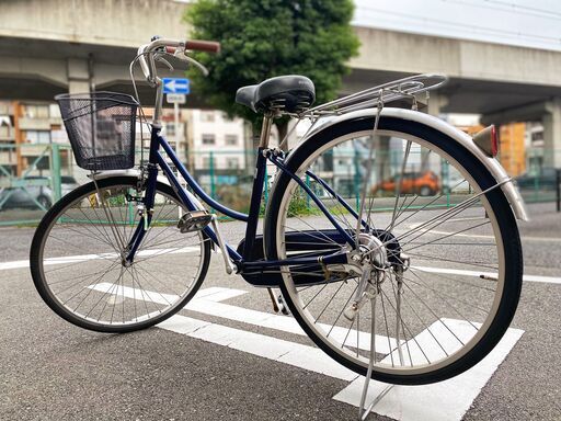 26インチ 自転車 ネイビー 鍵付き シティサイクル ママチャリ ★中古美品★ 本体 カゴ付き カギ付き 荷台付き 26インチ 自転車