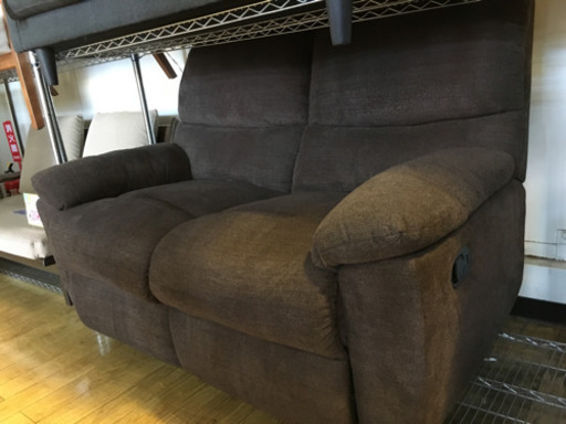 美品 リクライニング式 手動 2人掛けソファ