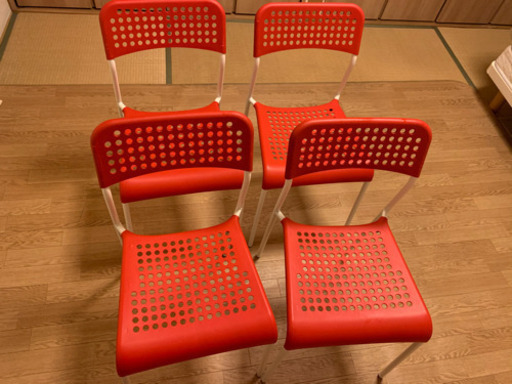 IKEA イケア ADDE チェア レッド ホワイト　21692 中古4セット