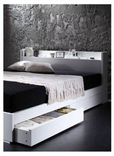 【8264】シングルベッド・棚２杯収納２口コンセント付き・ホワイト