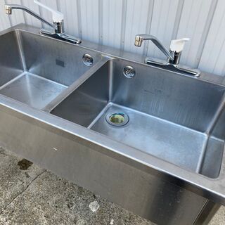 ステンレス 二層式 シンク 流し台 厨房 蛇口2個付き 手洗 水廻り 店舗 1200×800×600