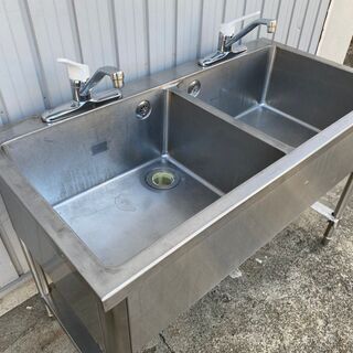 ステンレス 二層式 シンク 流し台 厨房 蛇口2個付き 手洗 水廻り 店舗 1200×800×600