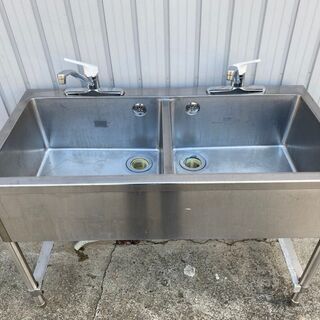 ステンレス 二層式 シンク 流し台 厨房 蛇口2個付き 手洗 水廻り 店舗 1200×800×600