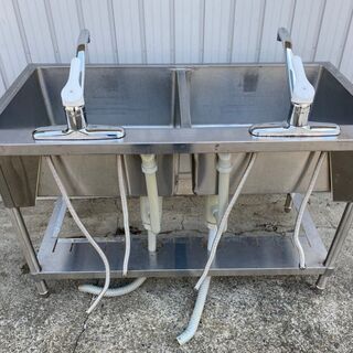 ステンレス 二層式 シンク 流し台 厨房 蛇口2個付き 手洗 水廻り 店舗 1200×800×600