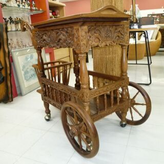 キッチンワゴンカントリー調 幅39.5×奥87×高84㎝ 彫刻 ティーワゴン