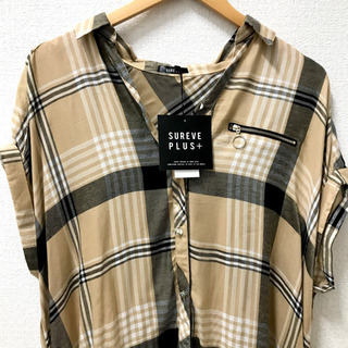 59. 新品タグ付き　プラスサイズ　オーバーサイズ　チェック柄　ブラウス　カットソーの画像