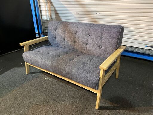 LOWYA ソファ ベンチタイプ 2人掛け 2.0P 2シーター グレー×ナチュラル 中古品