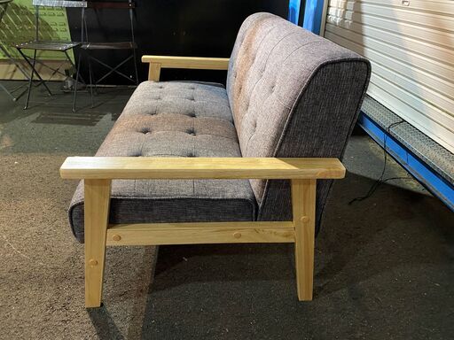 LOWYA ソファ ベンチタイプ 2人掛け 2.0P 2シーター グレー×ナチュラル 中古品