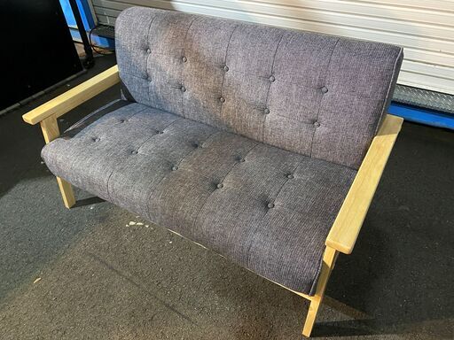 LOWYA ソファ ベンチタイプ 2人掛け 2.0P 2シーター グレー×ナチュラル 中古品