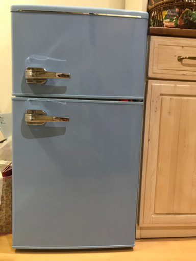 レトロ　2ドア冷蔵庫　青　85ℓ