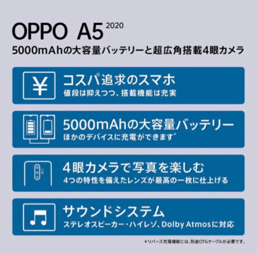 【新品•未使用】OPPO A5 2020 Green 64GB SIMフリー