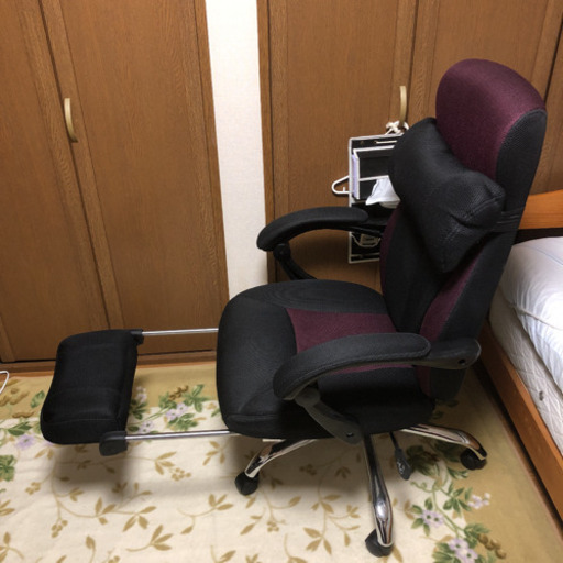 リクライニングチェア　ブラック×ワインレッド