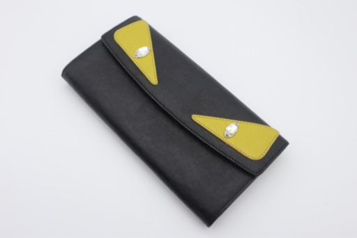《FENDI/バグズモンスター 長財布》Aランク 8M0340 黒 黄色 極美品