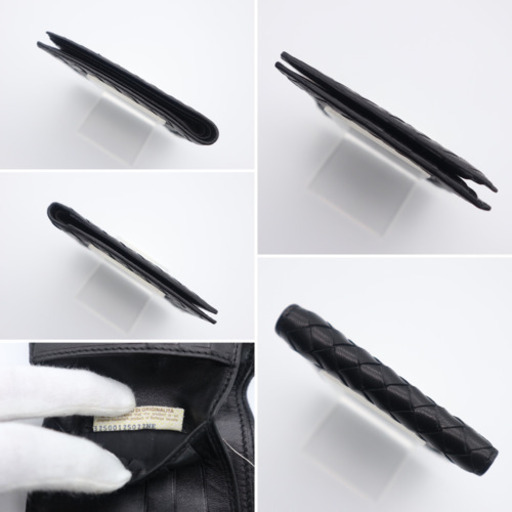 《BOTTEGA VENETA/イントレチャート 二つ折り財布》ABランク 黒