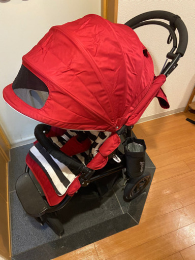 エアバギーココ ブレーキ　チェリーレッド　ストローラーマット付き！美品