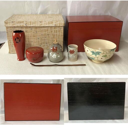 c966 茶箱 木製 漆塗 野点 抹茶碗 振出 棗 茶道具