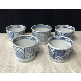 c175 古伊万里 蕎麦猪口 6客 染付 そば猪口 柳紋 c175 古伊万里 蕎麦猪口 6客 染付 そば猪口 柳紋