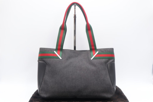 《GUCCI/シェリー レザー トートバッグ》Aランク 極美品 袋 黒 赤 緑