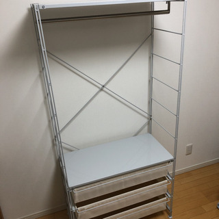 美品 無印良品 スチールユニットシェルフ・ワードローブセット・グレー 