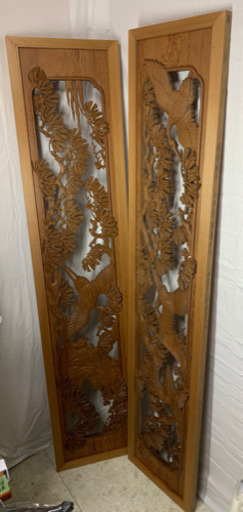 彫刻 欄間 山本昇龍齋之　細密木彫 建具 木製 飾 松 鶴