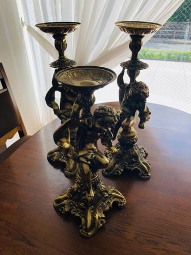 アンティーク調　天使のキャンドルスタンド　3つセット　燭台