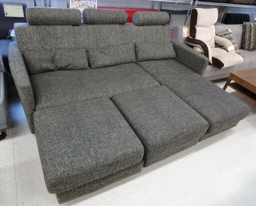 3人掛けソファ 布 グレー L字ソファ クッション付き【ユーズドユーズ名古屋天白店】 J352