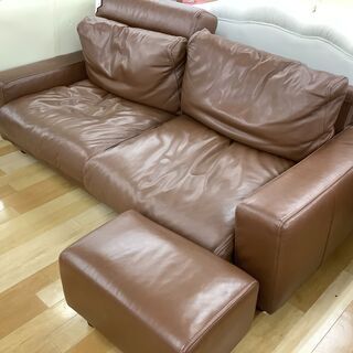 無印良品　2人掛けソファー　レザー　オットマン付【トレファク岸和田】
