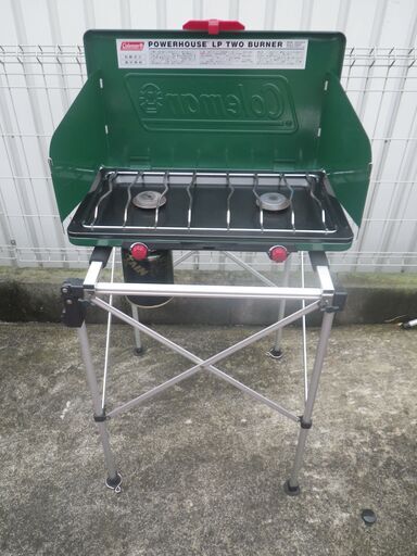 点火確認済 Coleman コールマン パワーハウス LP ツーバーナーストーブ  JCM-S201A スタンド付