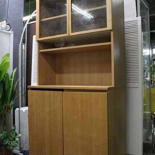 R2147) 無印良品 木製 カップボード オーブン タイプ 8SE87H0 ワゴン付き 食器棚 店頭取引大歓迎♪