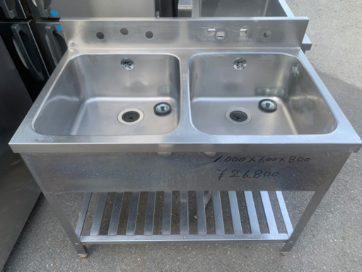 ☆中古品　2槽シンク　1000x600x800mm 厨房用品☆