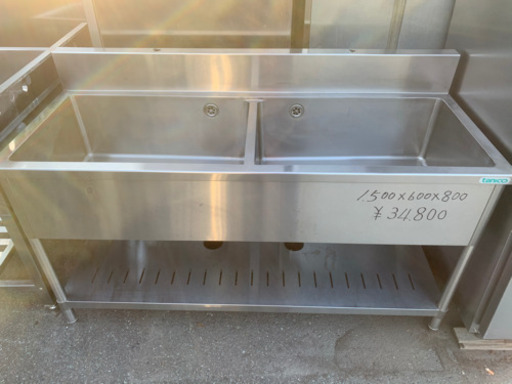 ☆中古品　タニコー2槽シンク　1500x600x800mm 厨房用品☆