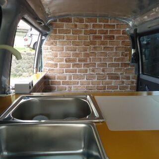 移動販売車・キッチンカー　総額59万円　18年スバル・サンバー　車検2年 低走行距離　クレープ・タピオカ・カフェ開業の画像