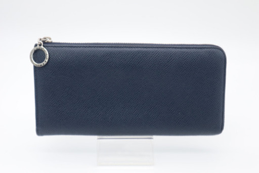 《BVLGARI/L字ファスナー 長財布》Bランク ネイビー ボルドー レザー