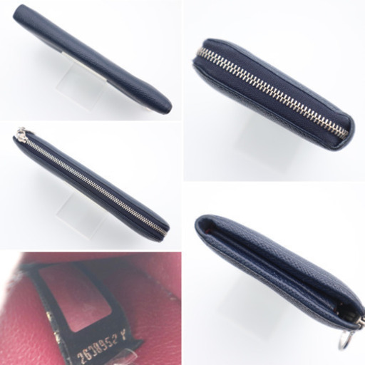 《BVLGARI/L字ファスナー 長財布》Bランク ネイビー ボルドー レザー