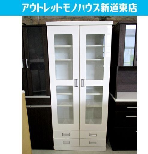 食器棚 幅80㎝ 高さ180㎝ 白 エナメル調 キッチンキャビネット/キッチン収納/本棚 札幌市東区 新道東店