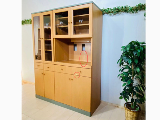 ✨インテリアハウス✨展示中❣️【キッチンレンジボード】お花模様のガラス扉がかわいい♪ ?無料配送?