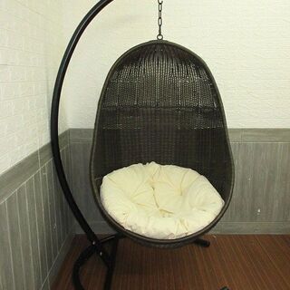 stp-0450　クッション付きハンギングチェア　1人掛け　1P　ハンモックチェア　ゆりかご　吊りイス　吊りかご　パーソナルチェア　ブランコ　ラタンチェア　椅子　イス　いす　チェア　リゾート　インテリアの画像