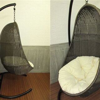 stp-0450　クッション付きハンギングチェア　1人掛け　1P　ハンモックチェア　ゆりかご　吊りイス　吊りかご　パーソナルチェア　ブランコ　ラタンチェア　椅子　イス　いす　チェア　リゾート　インテリアの画像