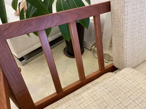 ソファ ベンチタイプ 2人掛け 2.0P 2シーター ホワイト系×茶 中古品