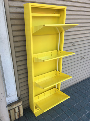 ※終了※【イエロー シューズラック】靴箱 玄関収納 黄色 家具 金属製