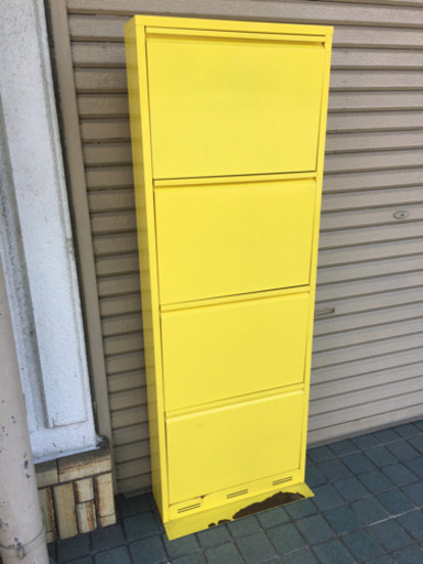 ※終了※【イエロー シューズラック】靴箱 玄関収納 黄色 家具 金属製
