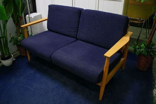 R2167) SIEVE シーヴ　マージ　2P　二人掛け（ネイビー/ナチュラル）オーク無垢材 ソファ 店頭取引大歓迎♪