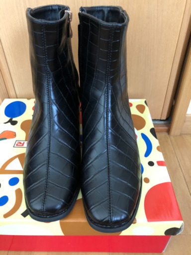 新品　未使用　スクエアトゥショートブーツ （BL/クロコ）S 22cm