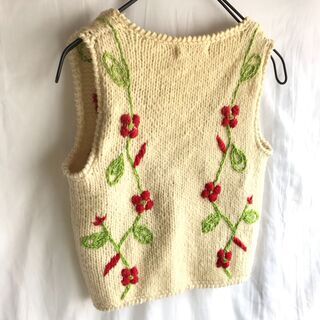 GAIJINMADE(ガイジンメイド) ニットベスト 花柄 ペルー製 クリームの画像