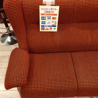 10/17 【最高級ソファー】定価261,800円 アサヒ木工 千鳥柄 オレンジ ３Pソファー オットマン付き‼︎オットマンだけで6万円もします((((；ﾟДﾟ)))))))もう座り心地 たまらない‼︎一度座って下さい‼︎