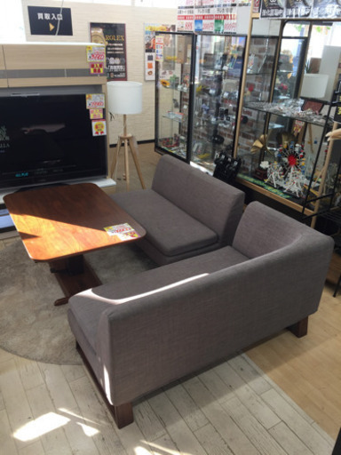 10/18 【特価品を入荷‼︎】定価153,000円☆シギヤマ家具 ダイニング  食卓 ソファセット 3点 テーブル 昇降式 カフェSTYLE